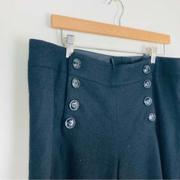 H&M wool blend wide leg button front sailor pants in black. Size 14 - Picture 2 of 5